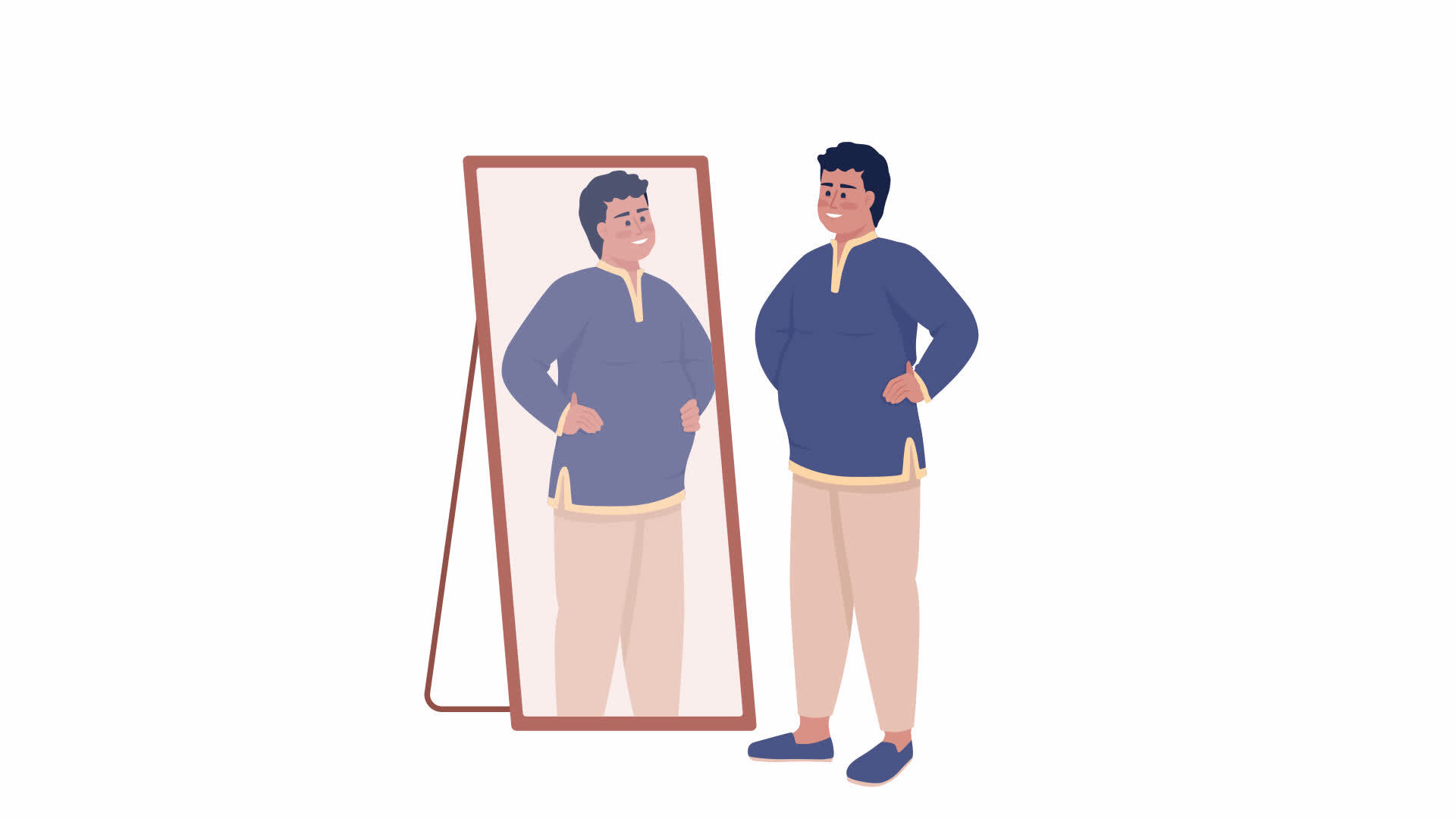 Animated pleased curvy man character. Guy looking in mirror. Full body flat  person on white background with alpha channel transparency. Colorful cartoon  style HD video footage for animation 15450369 Stock Video at