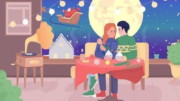 Animated xmas miracle illustration. Christmas eve. Holiday season. Romantic couple. Looped flat color 2D cartoon characters animation on christmastime background. HD video with alpha channel