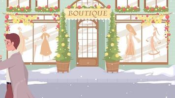 animierter mann in eile illustration. weihnachtliches Treiben. Ferienzeit. geloopte flache 2d-Zeichentrickfigur-Animation auf Boutique-Hintergrund. HD-Video mit Alphakanal. Gobelin normale Schriftart verwendet video