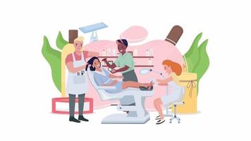 Animated beauty salon concept. Procedures for client. Looped 2D cartoon flat characters on white with alpha channel transparency for web design. HD video footage. Soft skin creative idea animation