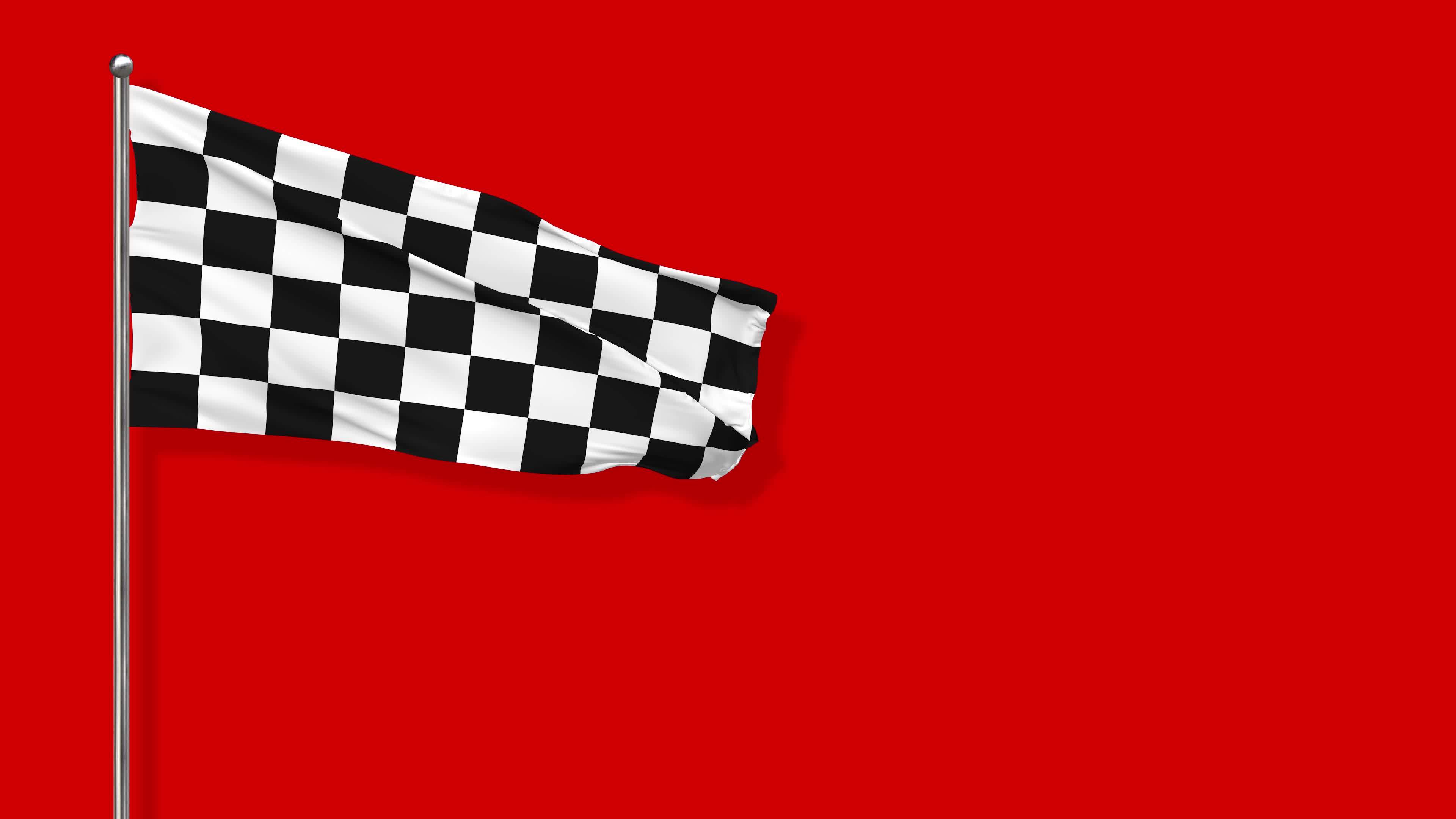 Black and White Checkered Flag Waving in The Wind 3D Rendering, Racing Flag, Chroma key Green