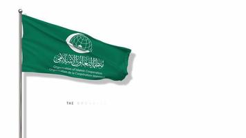 oic flag, die organisation der islamischen zusammenarbeit fahne weht im wind 3d-rendering, chroma-key-grüner bildschirm, luma-matte-auswahl video