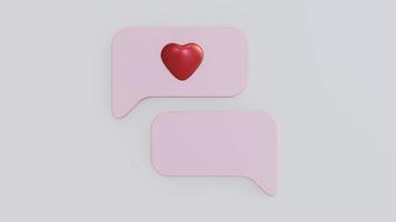 3D Render animation of valentine chat, with red heart shape in one of the speech bubble, and dots in other speech bubble. video