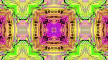 Background with multicolored concentric geometric shapes with kaleidoscopic effect. Mantra background video