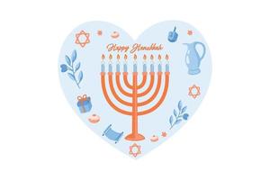 Vector illustrations of famous symbols for the Jewish Holiday Hanukkah, flat vector modern illustration