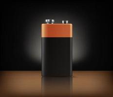 Battery with reflection on a table. 3d vector mockup