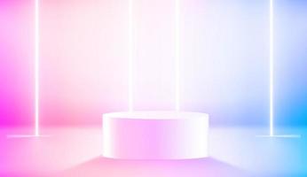 Vivid room with showcase and neon lamps. Realistic showcase for advertisement. 3d style vector illustration