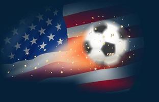 pelota de fútbol voladora con bandera de estados unidos. ilustración vectorial 3d vector