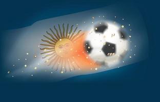 Flying soccer ball with flag of Argentina. 3d vector illustration