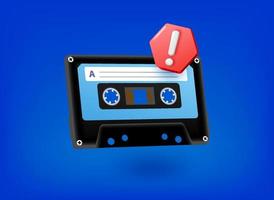 Retro audio cassette with stop sign. 3d vector illustration