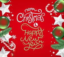 Christmas greeting card with lettering logo. 3d illustration vector