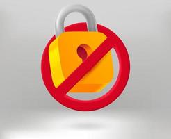 Stop locking concept with lock icon. 3d vector illustration