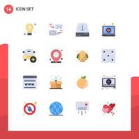 Flat Color Pack of 16 Universal Symbols of car laptop message device down Editable Pack of Creative Vector Design Elements