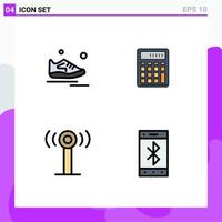 Mobile Interface Filledline Flat Color Set of 4 Pictograms of shoes financial running accounting service Editable Vector Design Elements