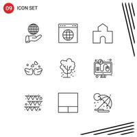 Universal Icon Symbols Group of 9 Modern Outlines of tree couple architecture love birds school Editable Vector Design Elements