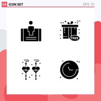 Mobile Interface Solid Glyph Set of 4 Pictograms of customer dangling earrings social free compass Editable Vector Design Elements