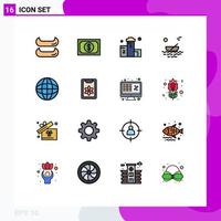 Universal Icon Symbols Group of 16 Modern Flat Color Filled Lines of internet river position kayak boat Editable Creative Vector Design Elements