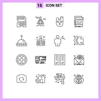 conjunto de 16 contornos vectoriales en cuadrícula para elementos de diseño vectorial editables de archivo de mezcla de conejito de sonido espacial vector