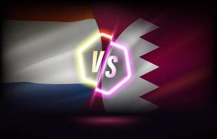 Netherlands versus Qatar game template. 3d vector illustration with neon effect