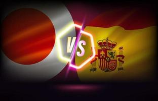 Japan versus Spain game template. 3d vector illustration with neon effect