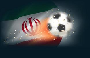Flying soccer ball with flag of Iran. 3d vector illustration
