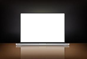 Modern laptop with blank screen and reflection. 3d vector mockup