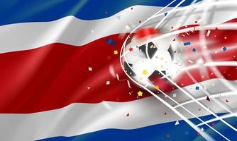 The ball in the soccer net. Goal vector concept with flag of Costa Rica. 3d vector banner with blur effect