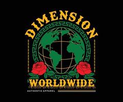 dimension lettering aesthetic graphic design with rose flower for creative clothing, for streetwear and urban style t-shirts design, hoodies, etc. vector