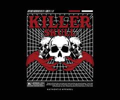 killer skull vintage graphic design for creative clothing, for streetwear and urban style t-shirts design, hoodies, etc. vector