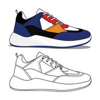 sneakers shoe with line art style and color vector