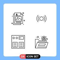 4 Line Black Icon Pack Outline Symbols for Mobile Apps isolated on white background 4 Icons Set Creative Black Icon vector background