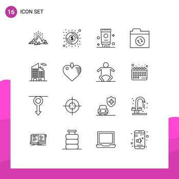 16 Universal Outlines Set for Web and Mobile Applications skyscraper building shine sync files Editable Vector Design Elements