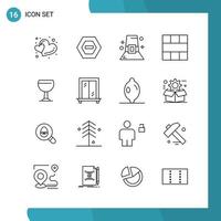 Vector Pack of 16 Outline Symbols Line Style Icon Set on White Background for Web and Mobile Creative Black Icon vector background