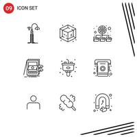 Pictogram Set of 9 Simple Outlines of garbage files database system accounting Editable Vector Design Elements