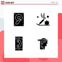 Collection of 4 Vector Icons in solid style Modern Glyph Symbols for Web and Mobile Solid Icon Sign Isolated on White Background 4 Icons Creative Black Icon vector background