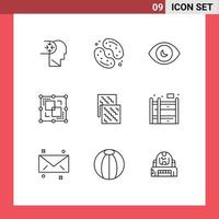 Stock Vector Icon Pack of 9 Line Signs and Symbols for cloth intersect jelly been drawing view Editable Vector Design Elements