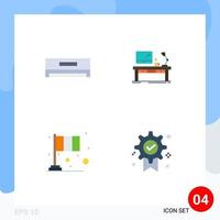 Group of 4 Flat Icons Signs and Symbols for air conditioner office technology computer day Editable Vector Design Elements