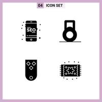 Group of 4 Modern Solid Glyphs Set for mobile three online insignia furnishing Editable Vector Design Elements