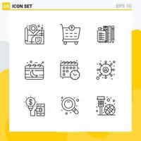 Outline Pack of 9 Universal Symbols of date moon pen month chinese Editable Vector Design Elements