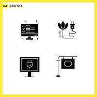 Pack of 4 Modern Solid Glyphs Signs and Symbols for Web Print Media such as checklist entertainment list energy tv Editable Vector Design Elements