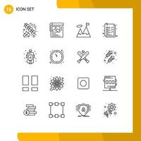 User Interface Pack of 16 Basic Outlines of design city accomplished list check list Editable Vector Design Elements