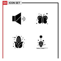 Mobile Interface Solid Glyph Set of Pictograms of mute food butterfly farming insect Editable Vector Design Elements