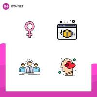 Editable Vector Line Pack of 4 Simple Filledline Flat Colors of female entrepreneur box business emotions Editable Vector Design Elements