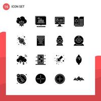 Universal Icon Symbols Group of 16 Modern Solid Glyphs of education watch computer time science Editable Vector Design Elements