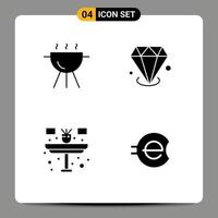 Editable Vector Line Pack of 4 Simple Solid Glyphs of barbecue household diamonf jewelry e coin Editable Vector Design Elements