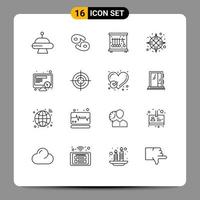 Pack of 16 Modern Outlines Signs and Symbols for Web Print Media such as define time pendulum schedule navigation Editable Vector Design Elements