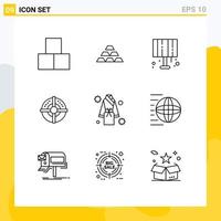 User Interface Pack of 9 Basic Outlines of strategy target money home light light Editable Vector Design Elements