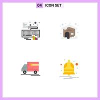 Editable Vector Line Pack of 4 Simple Flat Icons of hands gooods attach cloudy bell Editable Vector Design Elements