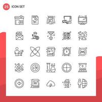 Pack of 25 Universal Outline Icons for Print Media on White Background Creative Black Icon vector background