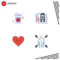 Set of 4 Vector Flat Icons on Grid for hot love drink floor happy Editable Vector Design Elements